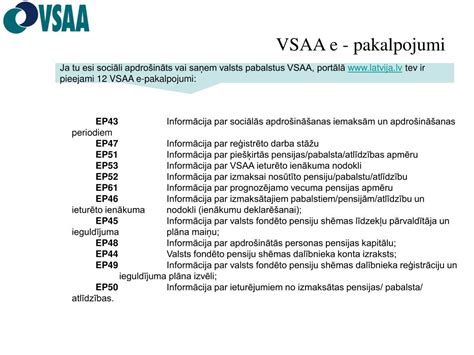 vsaa informācija un pakalpojumi